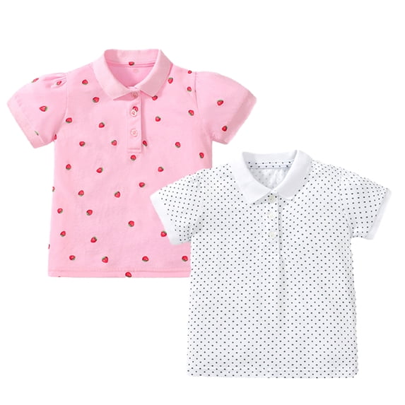 Esaierr Toddler Baby Girls Short Sleeve Lapel T Shirt Crewneck Pullover Tees Summer 2-8 Years Girls Print Casual Tops for Kids