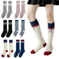 thumbnail image 1 of Esaierr Toddler Baby Knee High Socks for Kids Girls Letter Stripes Cotton Spring Socks Stripes Autumn Socks for 2 Pairs 3-10Y, 1 of 4