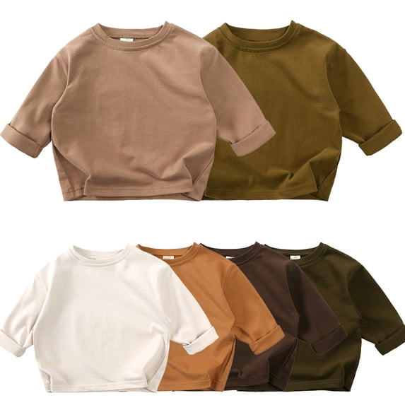 Esaierr Toddler Baby Newborn Cotton T-Shirt for Boys Girls Kids Tee Solid Color Long Sleeve Crewneck Spring Autumn Sweatshirt Cotton T-Shirt for 9M-7Y