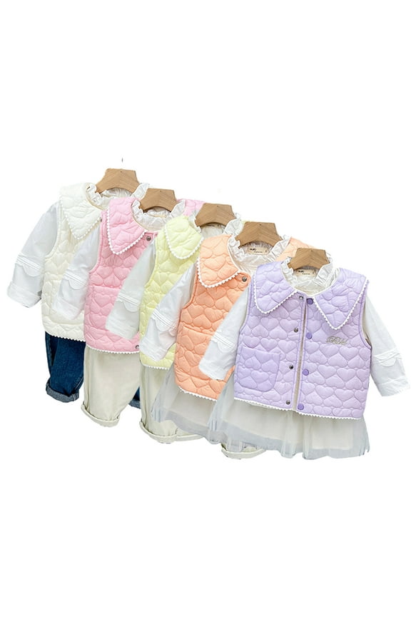 Toddler Baby Newborn Puffer Vest for Kids Girls Vest Jacket Lapel Button Pockets Autumn Winter Baby Small Fragrant Wind Waistcoat Padded Thickened Vest for 9M-6Y