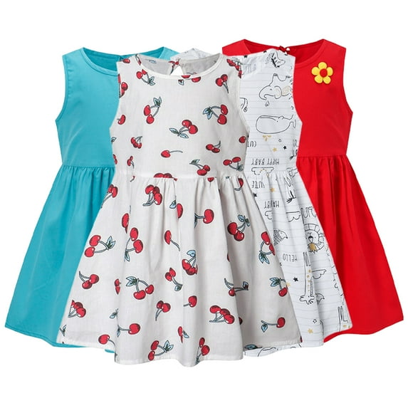 Esaierr Toddler Baby Sleeveless Printed Dresses Kids Flower Girls Spring Summer Princess Dresses Cotton Party Dress for Girls 6 Months-6 Years