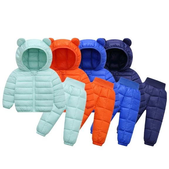 Esaierr Toddler Baby Snowsuit Outfits for Girls Boys down Jacket and Pants 2PCS Newborn Warm Ears Hooded Coat Set Kids Winter Clothing 9M-5Y
