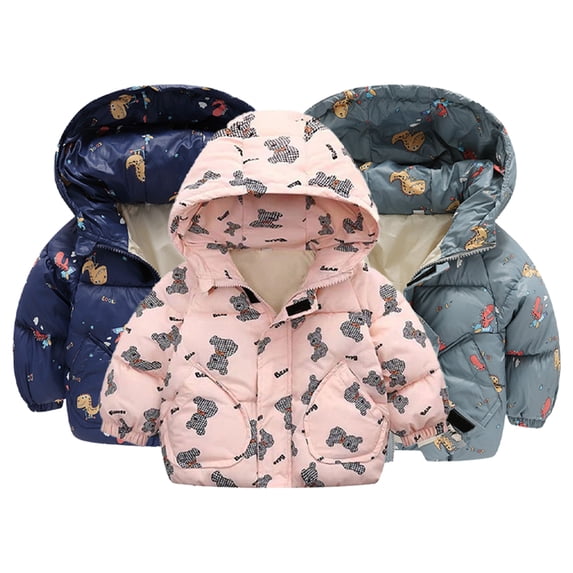 Esaierr Toddler Baby Winter Down Jacket Newborn Hoodie Puffer Down Jacket Coat Fleece Cute Printed Cotton Outerwear for 3M-5Y