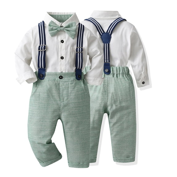 Esaierr Toddler Boy Dress Outfit Long Dress Shirt Detachable Suspenders with Bowtie+suspender Pants Dressy Outfit Clothes