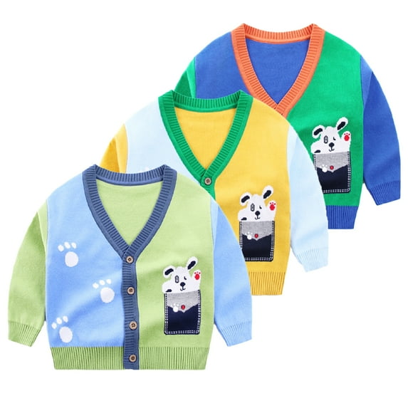 Esaierr Toddler Boys Cardigan V-Neck Sweater for Kids Cartoon Sweater Winter Warm Knit Cardigan Tops for 1-7Y