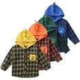 thumbnail image 1 of Esaierr Toddler Boys Classic Shirt for Baby Kids Hooded Plaid Shirt Jacket Cartoon Long Sleeve Button Fall Winter Tops for 1-7Y, 1 of 5