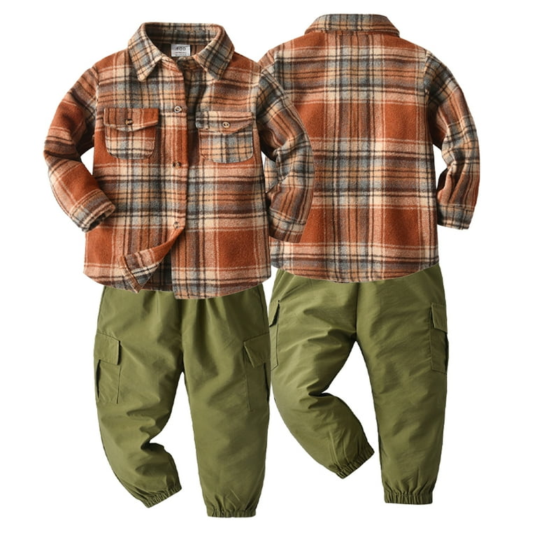Esaierr Toddler Boys Clothes 2PCS Outfit Long Sleeve Plaid