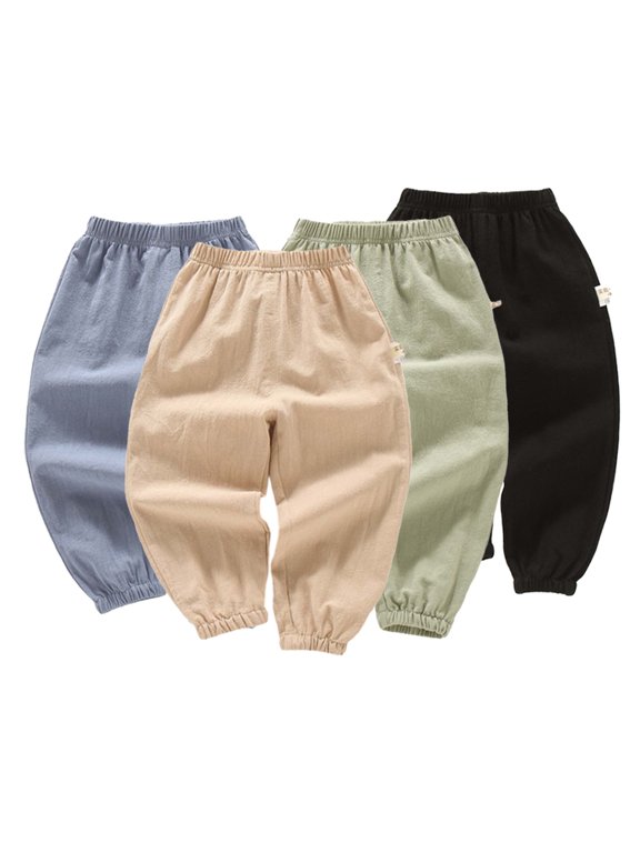 Toddler Boys Cotton Jogger Sweatpants Baby Casual Solid Colour Anti-Mosquito Pants Summer Elastic Waist Trousers for Boys Aged 1 to 5