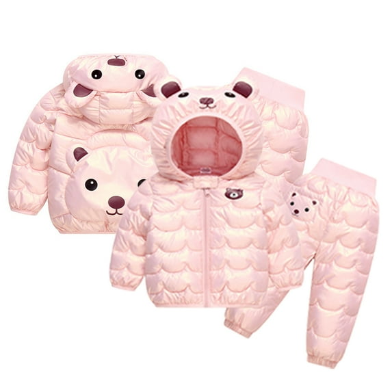 Esaierr Toddler Boys Girl Snowsuit Outfit 2PCS Kids Puffer Cotton Winter Hooded Coats + down Cotton Pants Baby Windproof Skiing Suit Set 12M-5Y