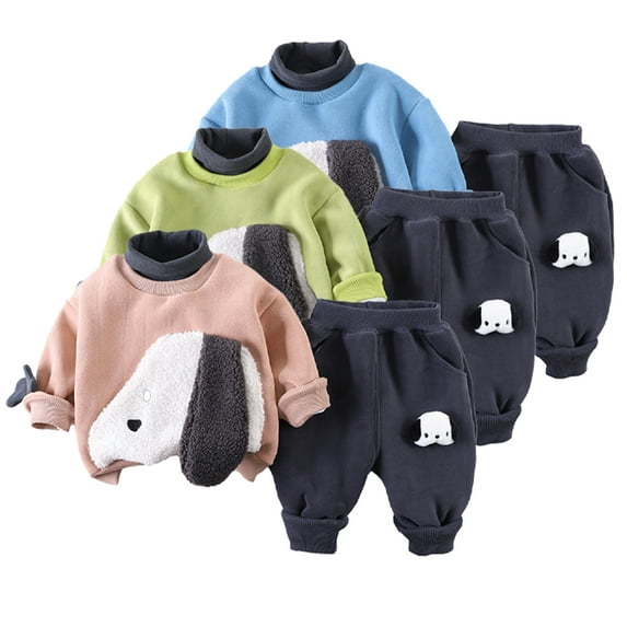 Esaierr Toddler Boys Girls 2PCS Sweatshirt Set for Newborn Baby Padded Tops + Pants Set Cartoon Casual Warm Clothes Sweatsuit for 5M-5Y