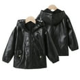 thumbnail image 1 of Esaierr Toddler Boys Girls Hooded Leather Jacket Baby Faux Leather Coat Padded Winter Warm Zipper Outwear for 1-6Y, 1 of 5