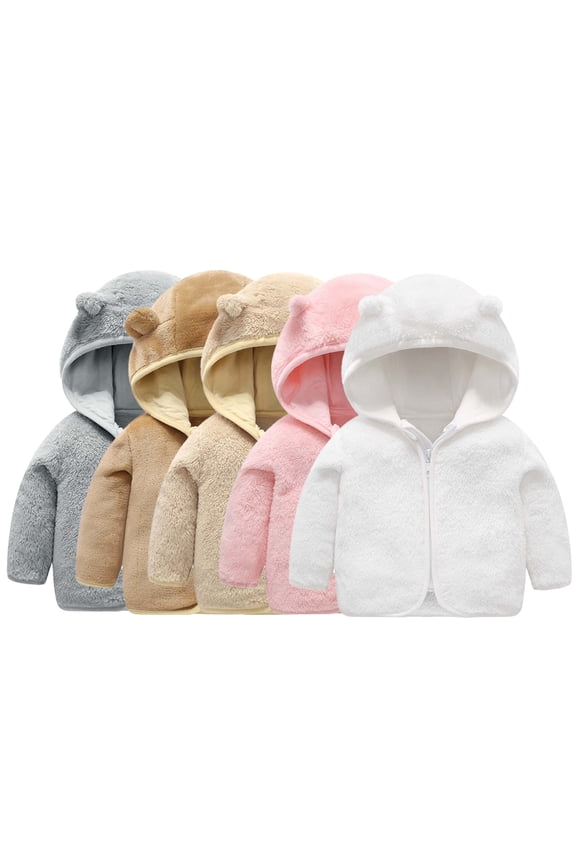 Toddler Boys Girls Warm Coat with Ears Hooded for Baby Newborn Fleece Winter Jacked Autumn Long-Sleeved Outerwear for 6M-6T