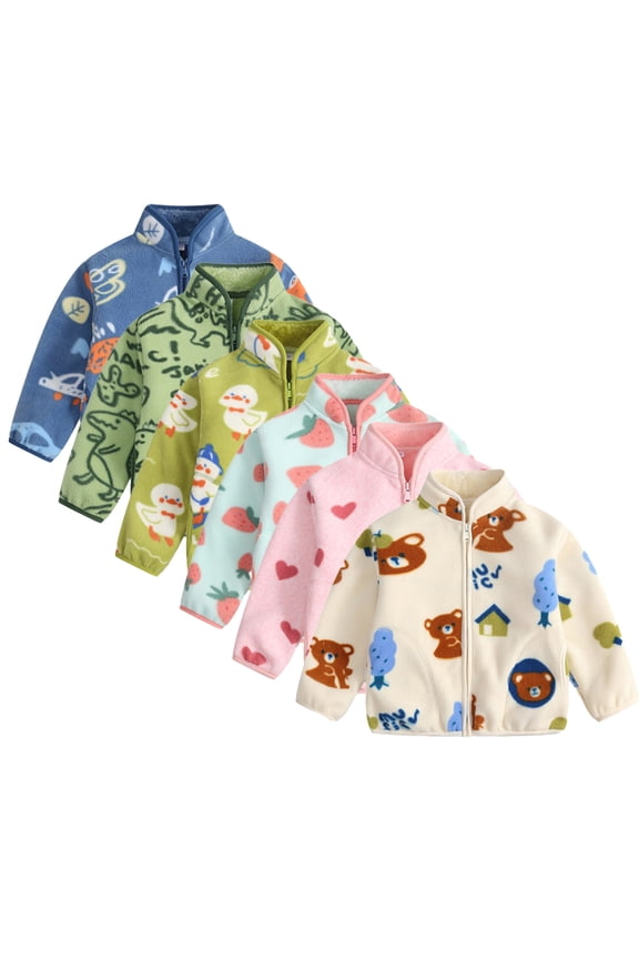 Toddler Boys Girls Winter Fleece Jacket Fall Winter Padded Coats for Kids Baby Warm Jacket Outerwear Unisex Zipper Prints Coats Spring Fall Jacket Clothes for 9 Months - 7 Years