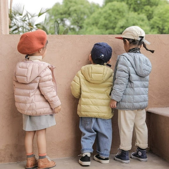 Esaierr Toddler Boys Girls down Jackets & Coats Lightweight Winter Cotton Coats Solid Colour Zip down Hooded Outerwear for 2-14Y