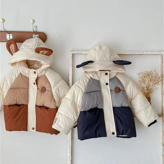 Esaierr Toddler Boys Girls down Jackets & Coats with Cute Ears Winter Cotton Coats Hooded with Zip down Outerwear for 1-7Y