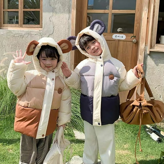 Esaierr Toddler Boys Girls down Jackets & Coats with Cute Ears Winter Cotton Coats Hooded with Zip down Outerwear for 1-7Y