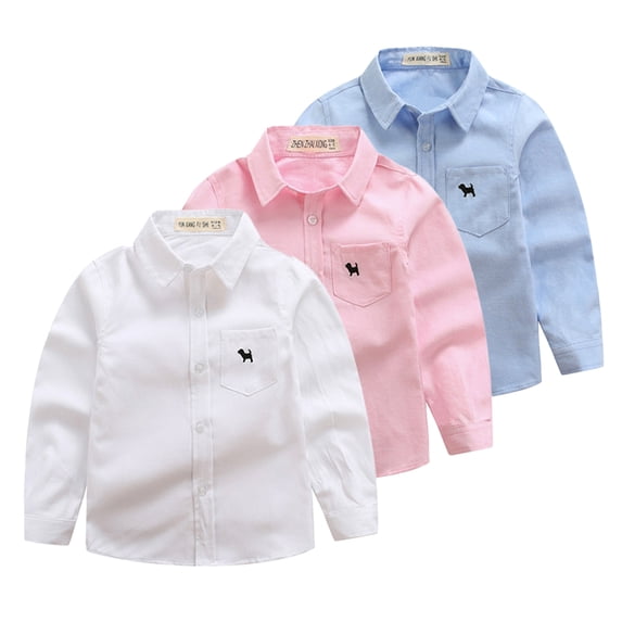 Esaierr Toddler Boys Long Sleeve Shirt Button Lapel Dress Shirt Spring Fall Casual Shirts with Chest Pocket for Kids 3-14 Years Old