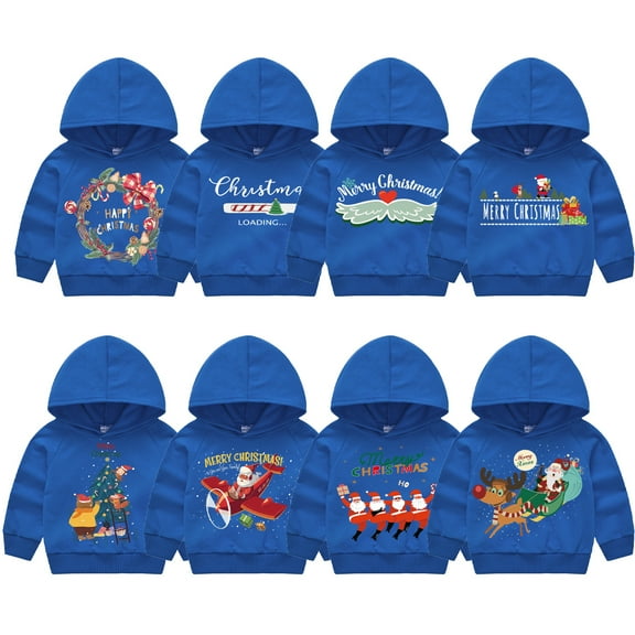 Esaierr 2-7Y Toddler Boys Sweatshirts for Baby Kids Boys Christmas Sweatshirts with Hooded Casual Blue Spring Cotton Long Sleeve Sweatshirts