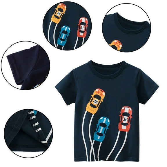 Esaierr Toddler Boys Summer T-Shirts Baby Short Sleeve Tops Kids Cartoon Car Printing Cotton Tee for 1-9 Years