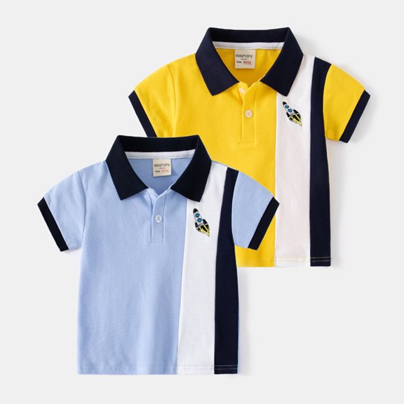 Esaierr Toddler Boys T-Shirt Baby Embroidery Colour Blocking Tees Kids Short Sleeve Summer Tops for 1-8 Years
