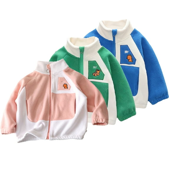 Esaierr Toddler Fleece Jacket for Boys 2-10Y Kids Boys Colorblocking Stand Collar Coats Outwear Baby Boys Zipper Fall Winter Padded Coats