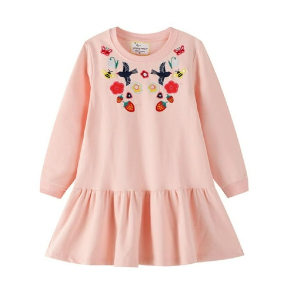 Esaierr Toddler Girl Long-Sleeved Embroidered Cotton Dress Bodysuit Mid-Length Dress Baby Dress