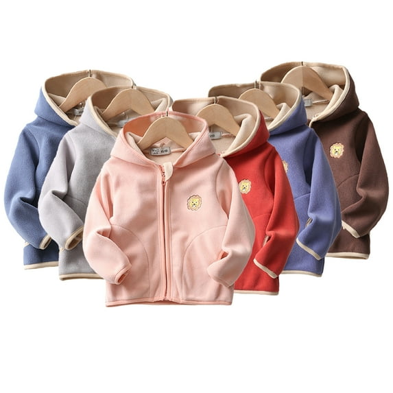 Esaierr Toddler Girls Boys Fleece Hooded Jacket for Kids Winter Coat Warm Long-Sleeved Simple Zip Outwear for 1-9Y