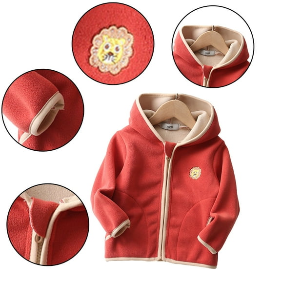 Esaierr Toddler Girls Boys Fleece Hooded Jacket for Kids Winter Coat Warm Long-Sleeved Simple Zip Outwear for 1-9Y