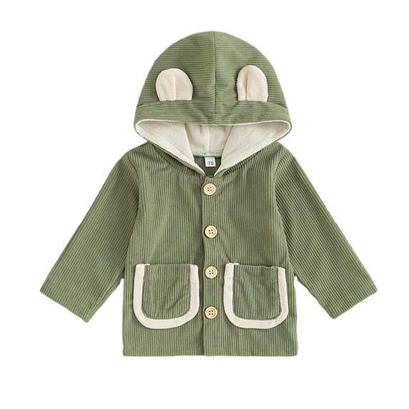 Esaierr Toddler Girls Boys Hooded Jacket Spring Fall Shirt Long Sleeve Corduroy Coats Baby with Pocket and Button Design Jacket Outwear Clothes for 6 Months-4 Years