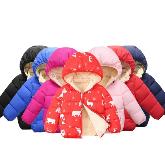 Esaierr Toddler Girls Boys Thickened Fleece Coats 1-7Y winter Fleece Jackets with Hooded Kids Cotton Dress Warm Lined Coat Outer Clothing Baby Cotton Jacket