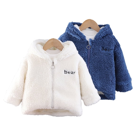 Esaierr Toddler Girls Boys Winter Hooded Jacket for Baby Newborn Warm Fleece Coat Outwear Zip Padded Long-sleeved Outwear for 9M-4Y