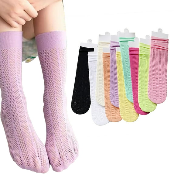 Esaierr Toddler Girls Breathable Socks,Kids Girls Mesh Candy Color Stockings,Mid-Calf Socks Calf Socks for 3-12 Years Old