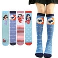thumbnail image 1 of Esaierr Toddler Girls Colorful Socks Kids Knee High Socks Long Socks Cotton Cartoon Socks for 2 Pairs 3-12Y, 1 of 5