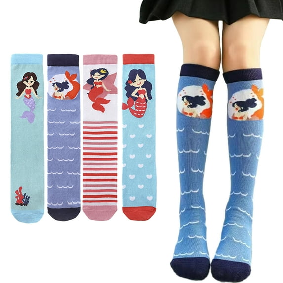 Esaierr Toddler Girls Colorful Socks Kids Knee High Socks Long Socks Cotton Cartoon Socks for 2 Pairs 3-12Y