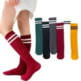 thumbnail image 1 of Esaierr Toddler Girls Cotton Mid-Calf Socks 3 Pairs Kids Vertical Bar Knee High Socks Baby Knee Sports Socks Spring Soft Thigh High Socks, 1 of 8