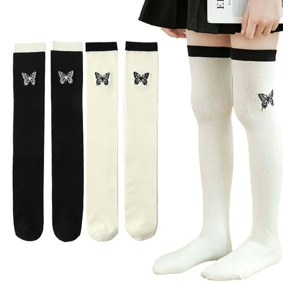 Esaierr Toddler Girls Knee High Socks Kids Cute Knee High Stockings Soft Cotton Socks 2 Pairs for 3-13 Years Old