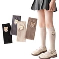 thumbnail image 1 of Esaierr Toddler Girls Knee High Socks with Bear 2 Pairs Kids Long Stockings Uniform Cotton Socks for 3-12Y, 1 of 5