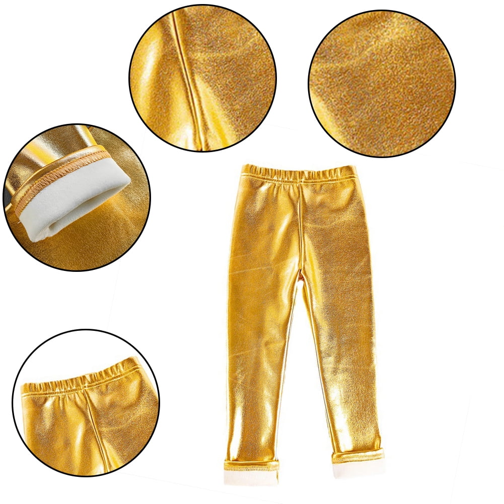 Esaierr Toddler Girls Metallic Leggings Pants for Baby Kids Autumn Faux Leather Leggings Shiny