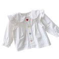 thumbnail image 1 of Esaierr Toddler Girls Ruffle White Shirt for Kids Baby 9M-4Y Hite Long Sleeve Shirt Undershirt Girls Ruffle Lapel Shirt, 1 of 6