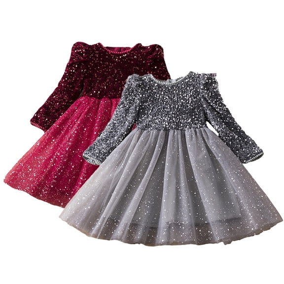 Esaierr Toddler Girls Sequins Princess Dress Casual Long Sleeve Dresses Baby Spring Autumn Fashionable Splicing Tutu Dress for Kids 2-7 Years Old