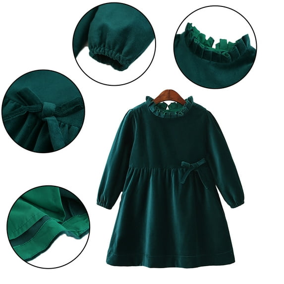 Esaierr Toddler Girls Velvet Dress Ruffle Trim Long Sleeve Princess Dress Christmas Party Spring Fall Casual Clothes Velvet Dress for Kids Baby 3-10T