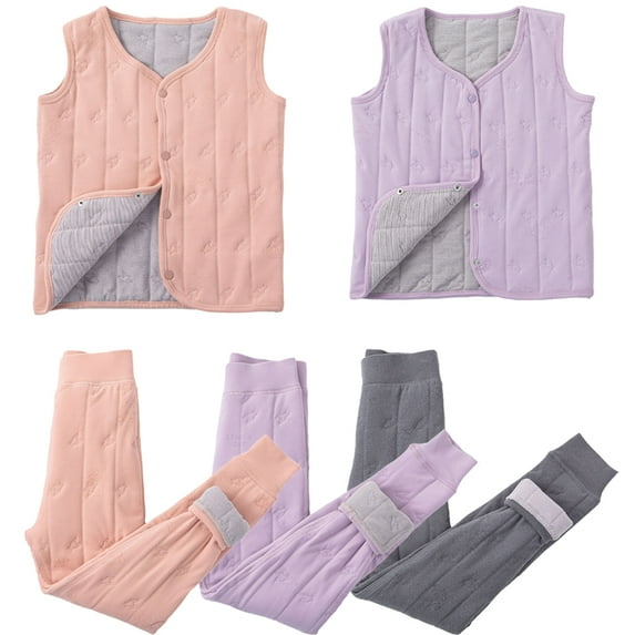 Esaierr Toddler Girls Winter Cotton Leggings Kids Warm Pants + Warm Vest Padded Pants Vests for 2-14Y