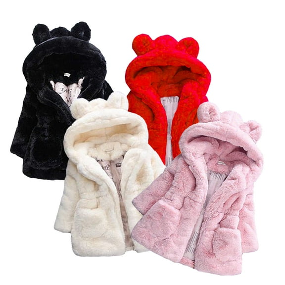 Esaierr Toddler Girls Winter Fleece Coat 9M-8Y Kids Baby New Warm Outwear Mid length Newborn Thickened Cotton Hooded Faux Fur Jacket