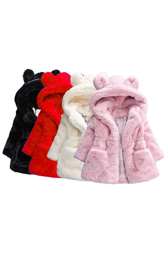 Toddler Girls Winter Fleece Coat 9M-8Y Kids Baby New Warm Outwear Mid length Newborn Thickened Cotton Hooded Faux Fur Jacket