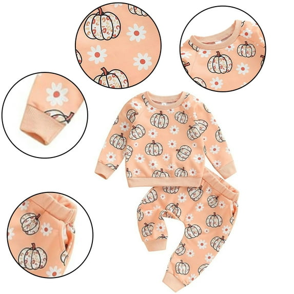 Esaierr Toddler Infant Boys Girls 2Pcs Sweatsuit Sweatpants Outfit 6M-3Y Baby Printed Tracksuits Jogger Pants Sets Kids Long Sleeve Round Neck Pullover Sweatshirt Pants Sets