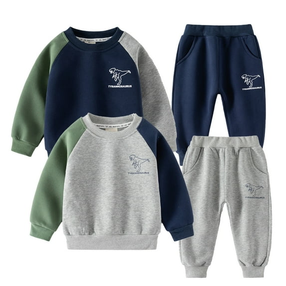 Esaierr Toddler Infant Crewneck Sweatsuit Pants Outfit,2Pcs Kids Newborn Pullover Tracksuits Jogger Pants Outfit 12M-5Y Baby Dinosaur Sweat Suits Sweatpants Set