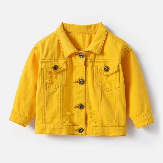 Esaierr Toddler Kid Baby Boy Girl Jean Jacket Long Sleeve Button Solid Color Cotton Casual Outerwear