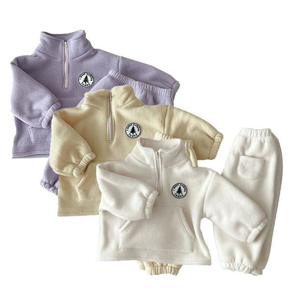 Esaierr Toddler Kids 2Pcs Fall Winter Track Suits Set for Boys Girls,Baby Thickened Warm Fleece High Collar Sweatshirt Pants Outfit Long Sleeve Pullover Sweat Suits Outfit Set 9M-6 Years Old