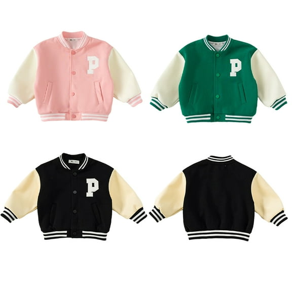 Esaierr Toddler Kids Baseball Jacket for Boys Girls,Baby Spring Fall Leisure Outwear Little Boys Girls Color Coded Letter Baseball Suit Coats for 1-8T