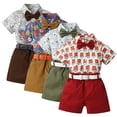 thumbnail image 1 of Esaierr Toddler Kids Boys Gentleman 4PCS Outfit Baby Short Sleeve Cotton Shirt + Bowtie + Casual Shorts Send Belt Summer Clothes Set 9 Months-6 Years, 1 of 9